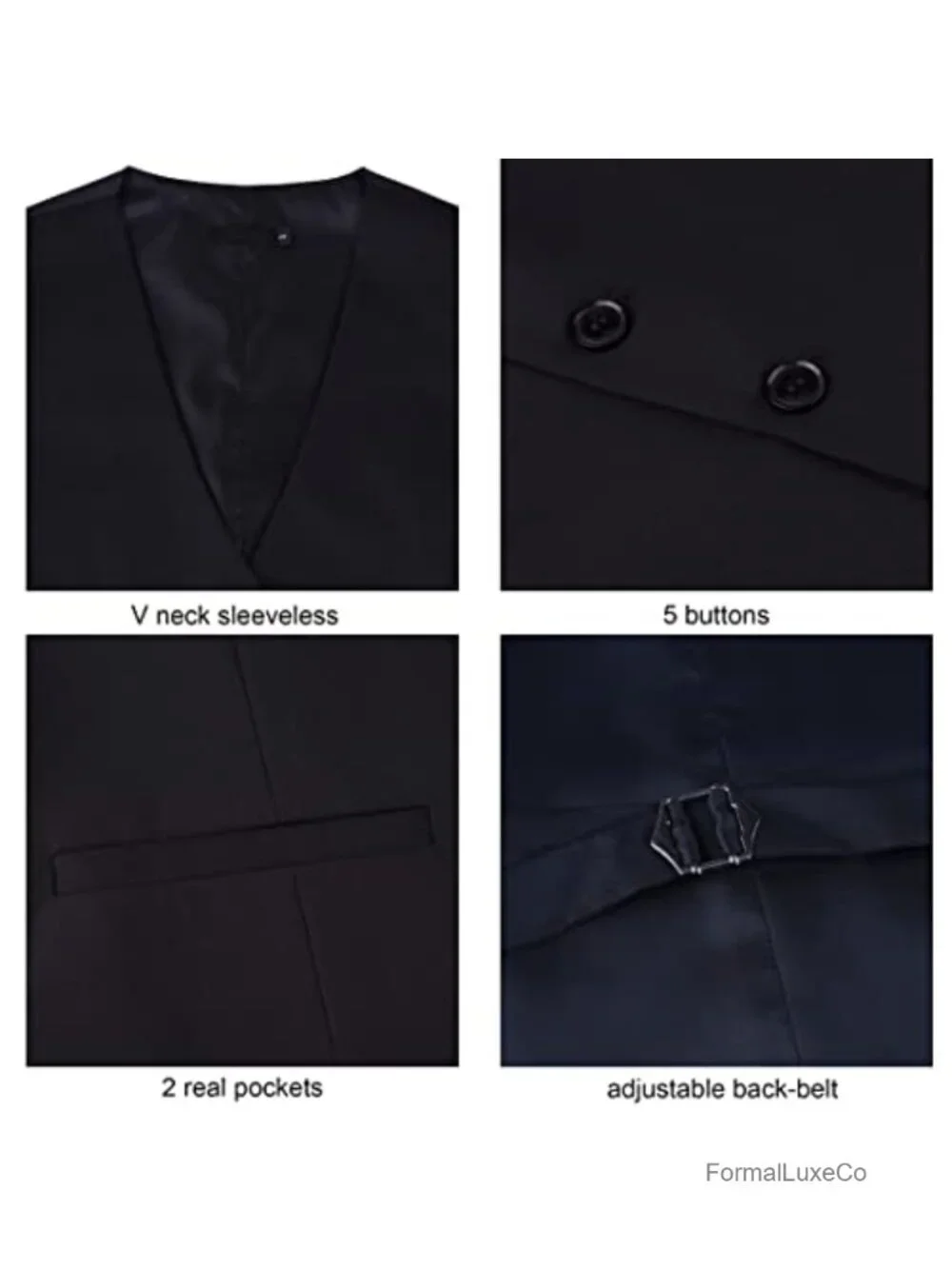 Men's Solid V-Neck Suit Vest Slim Fit Formal Dress Waistcoat Cotton Blend